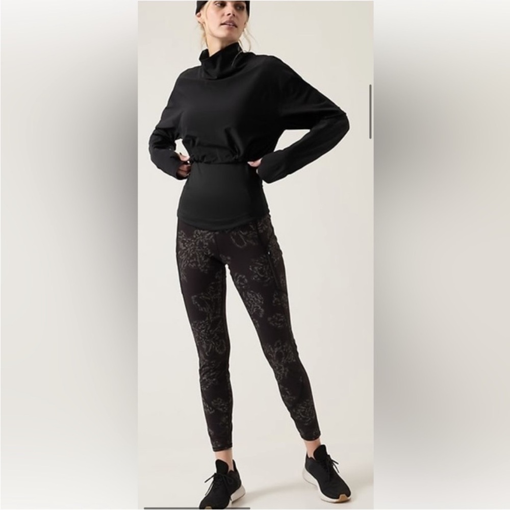 Athleta Whistler Hybrid Top Sz L Mock Neck Layered Long Sleeve Performance Black - Picture 4 of 11